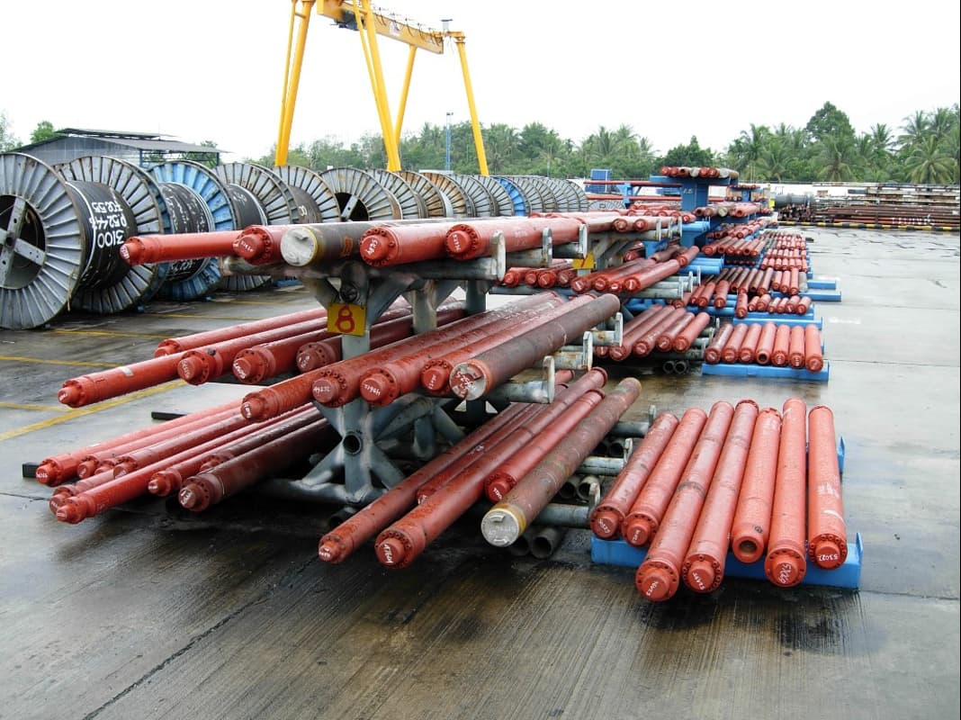 Large stock yard with downhole ESP equipment and cables