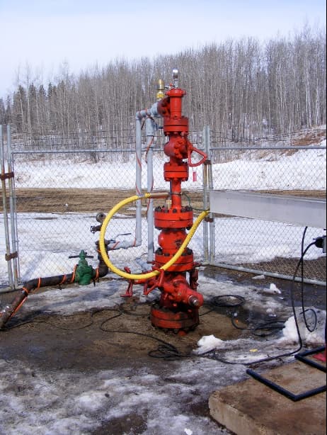 Close-up of ESP wellhead and cable penetration